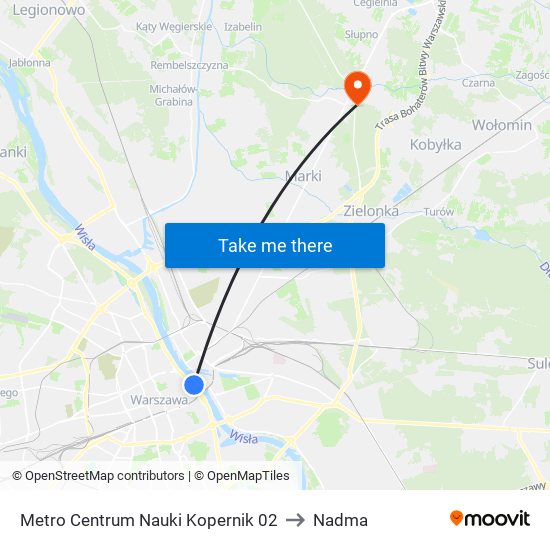 Metro Centrum Nauki Kopernik to Nadma map