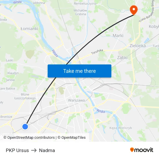 PKP Ursus to Nadma map