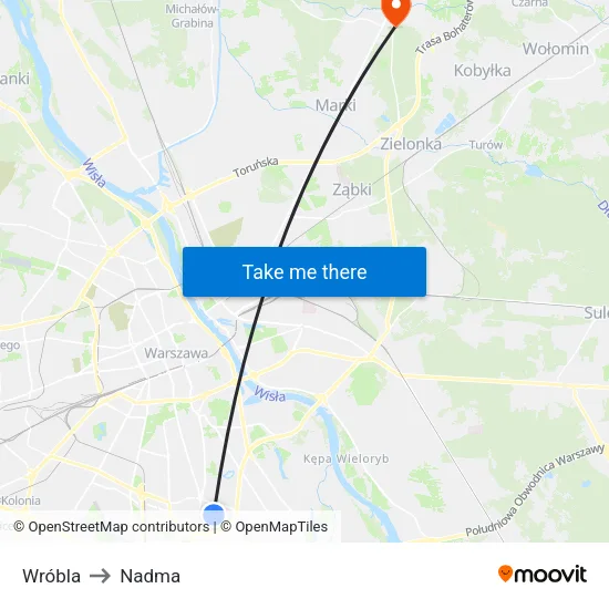 Wróbla to Nadma map