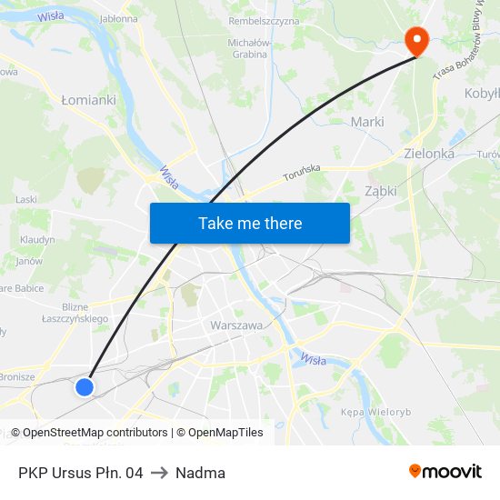 PKP Ursus Płn. to Nadma map