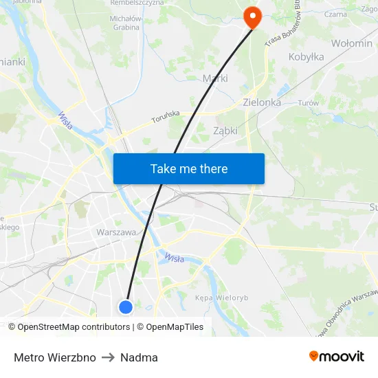 Metro Wierzbno to Nadma map