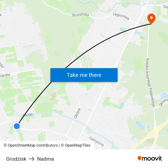 Grodzisk to Nadma map
