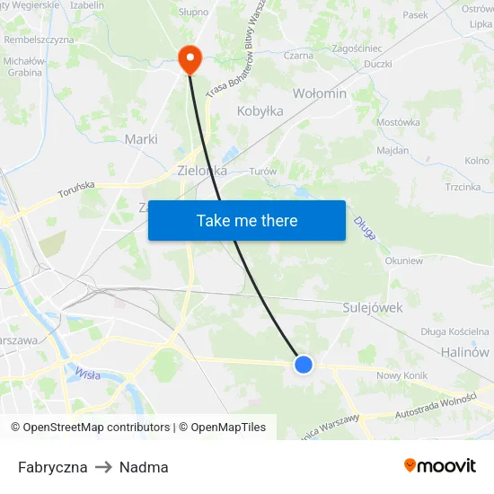 Fabryczna to Nadma map