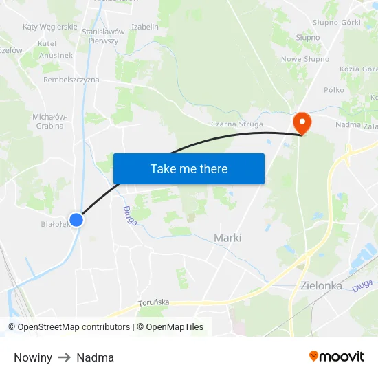 Nowiny to Nadma map