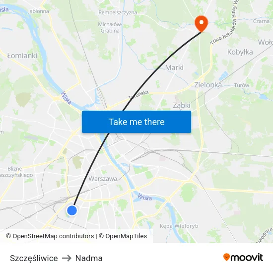 Szczęśliwice to Nadma map