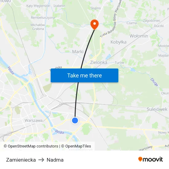Zamieniecka to Nadma map