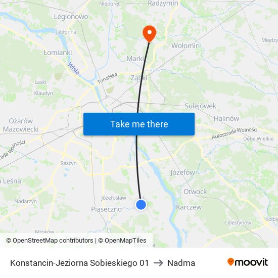 Konstancin-Jeziorna Sobieskiego to Nadma map