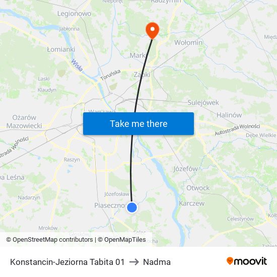 Konstancin-Jeziorna Tabita to Nadma map