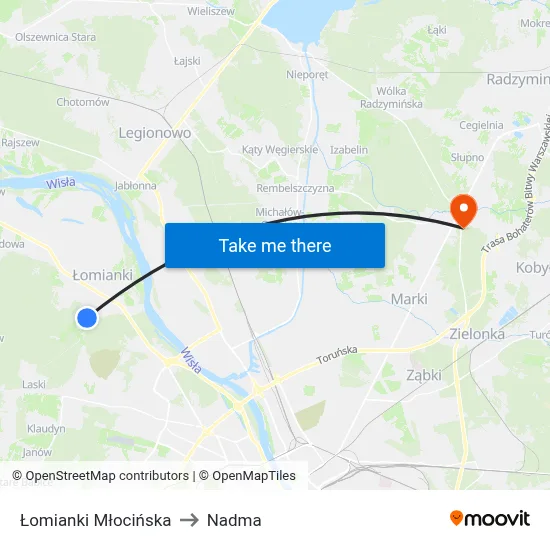 Łomianki Młocińska to Nadma map