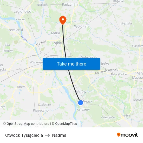 Otwock Tysiąclecia to Nadma map
