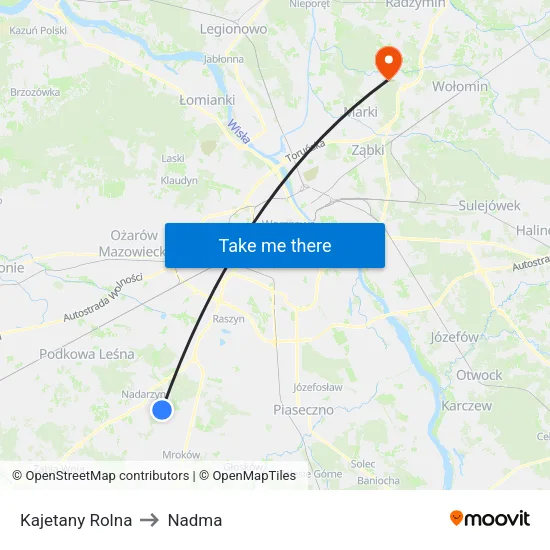 Kajetany Rolna to Nadma map