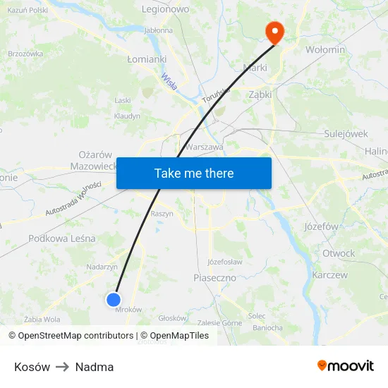 Kosów to Nadma map