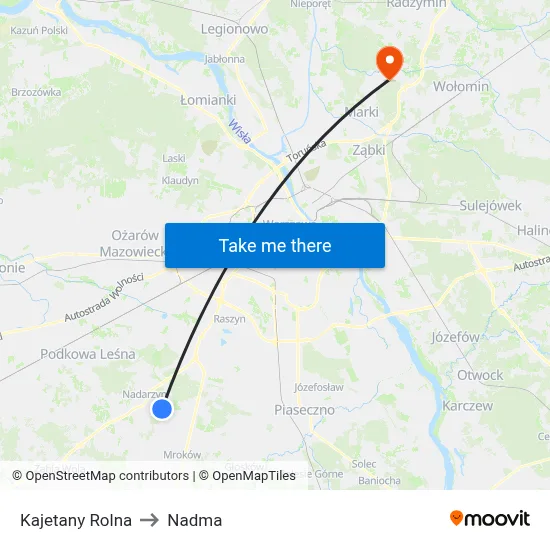 Kajetany Rolna to Nadma map