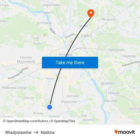 Władysławów to Nadma map