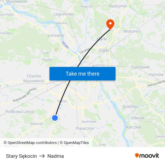 Stary Sękocin to Nadma map