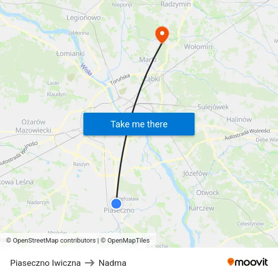 Piaseczno Iwiczna to Nadma map