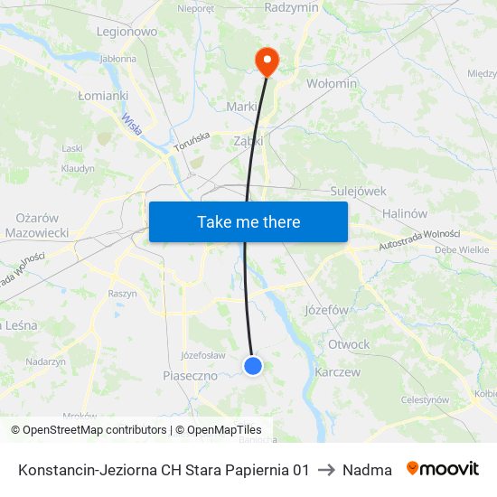 Konstancin-Jeziorna CH Stara Papiernia to Nadma map