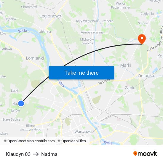 Klaudyn to Nadma map