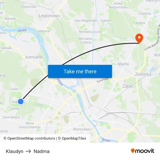 Klaudyn to Nadma map