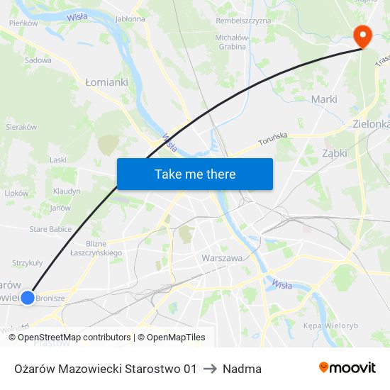 Ożarów Mazowiecki Starostwo to Nadma map