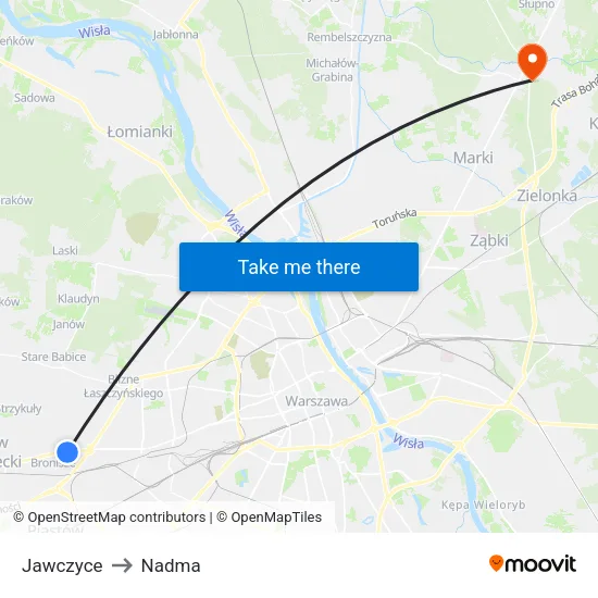 Jawczyce to Nadma map