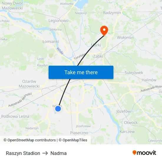 Raszyn Stadion to Nadma map