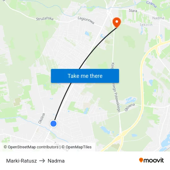 Marki - Ratusz to Nadma map