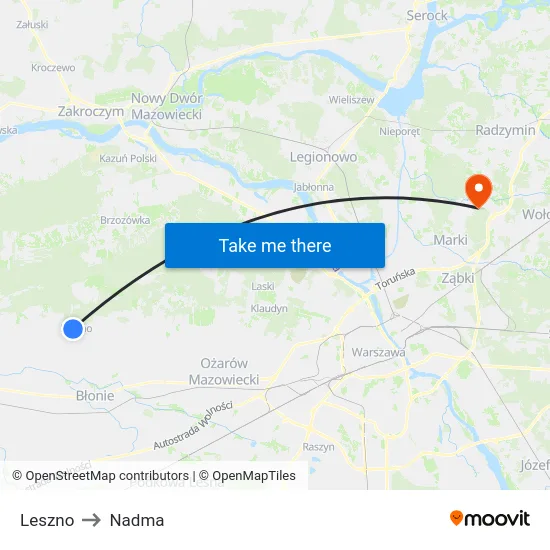 Leszno to Nadma map