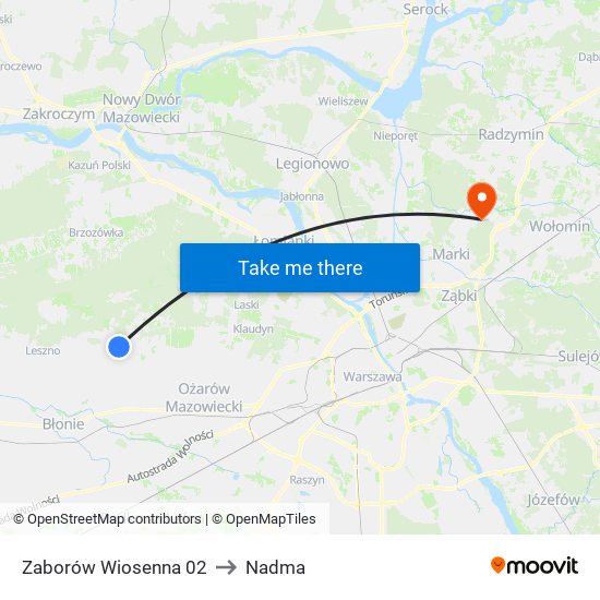 Zaborów Wiosenna to Nadma map