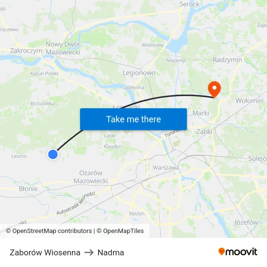 Zaborów Wiosenna to Nadma map