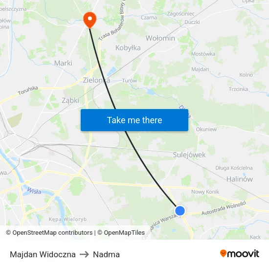 Majdan Widoczna to Nadma map