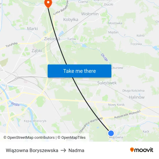 Wiązowna Boryszewska to Nadma map