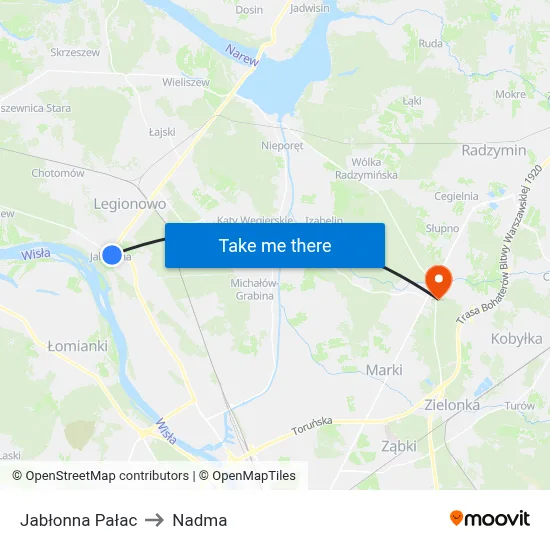 Jabłonna Pałac to Nadma map