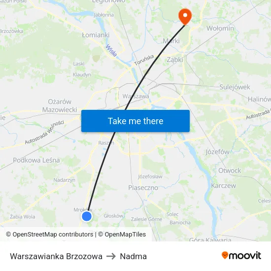 Warszawianka Brzozowa to Nadma map