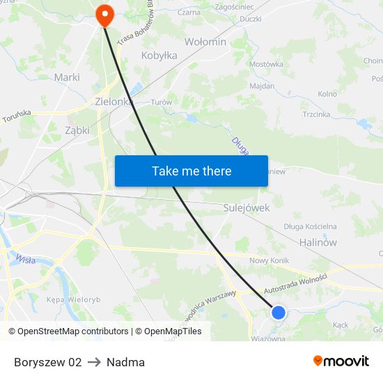 Stefanówka Boryszew to Nadma map