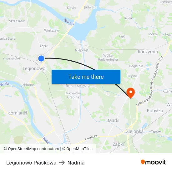 Legionowo Piaskowa to Nadma map