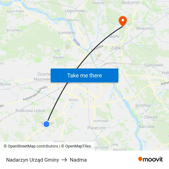 Nadarzyn Urząd Gminy to Nadma map