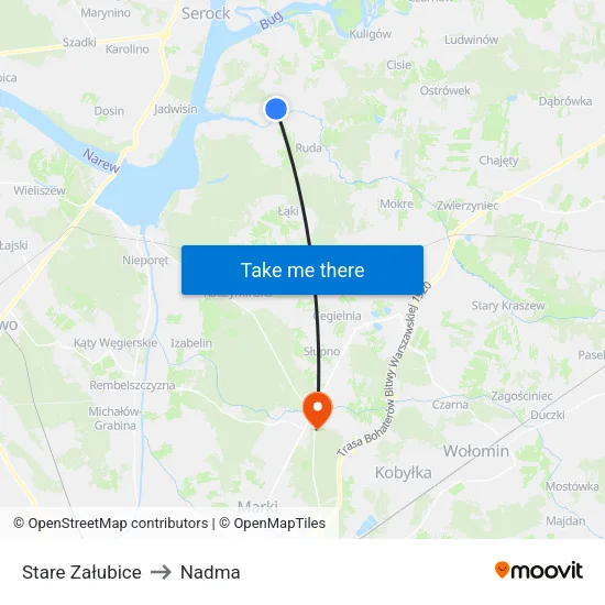 Stare Załubice to Nadma map
