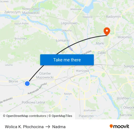 Wolica K. Płochocina to Nadma map