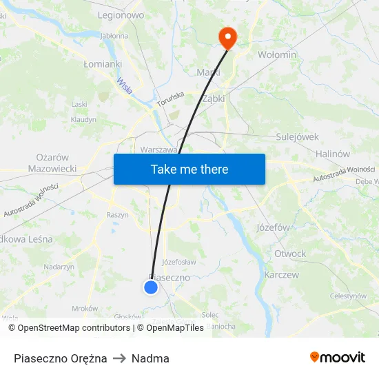 Piaseczno Orężna to Nadma map