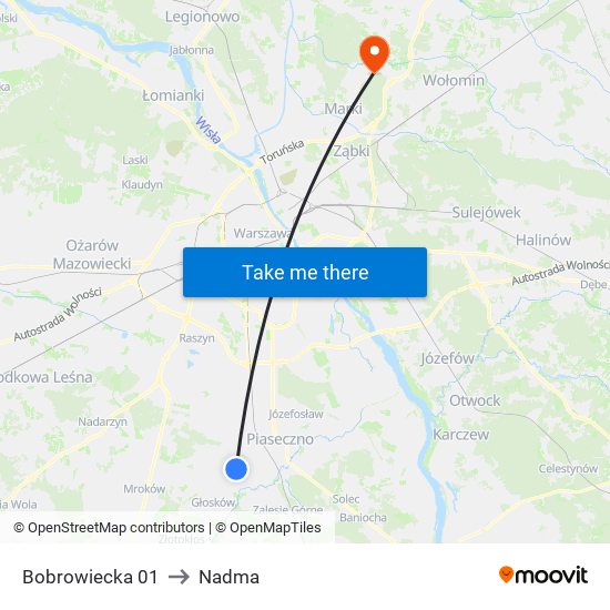 Bobrowiecka to Nadma map