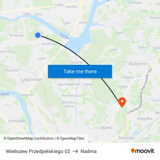 Wieliszew Przedpełskiego to Nadma map