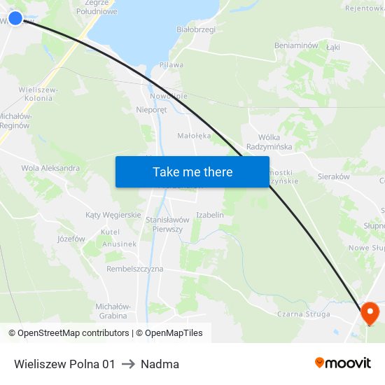 Wieliszew Polna to Nadma map