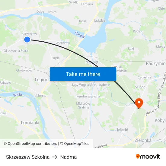 Skrzeszew Szkolna to Nadma map