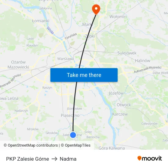 PKP Zalesie Górne to Nadma map