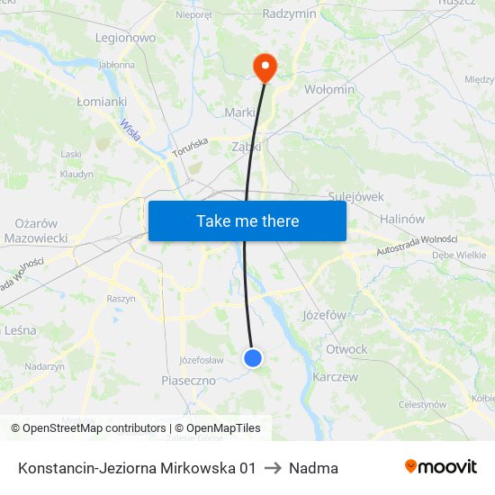 Konstancin-Jeziorna Mirkowska 01 to Nadma map