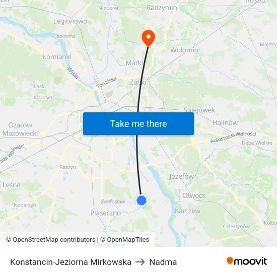 Konstancin-Jeziorna Mirkowska to Nadma map