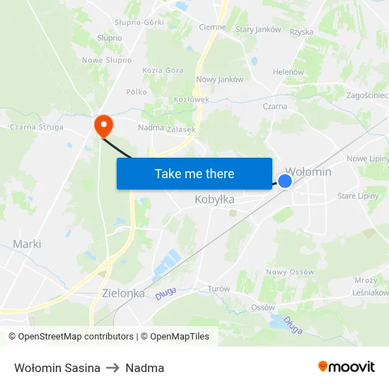 Wołomin Sasina to Nadma map