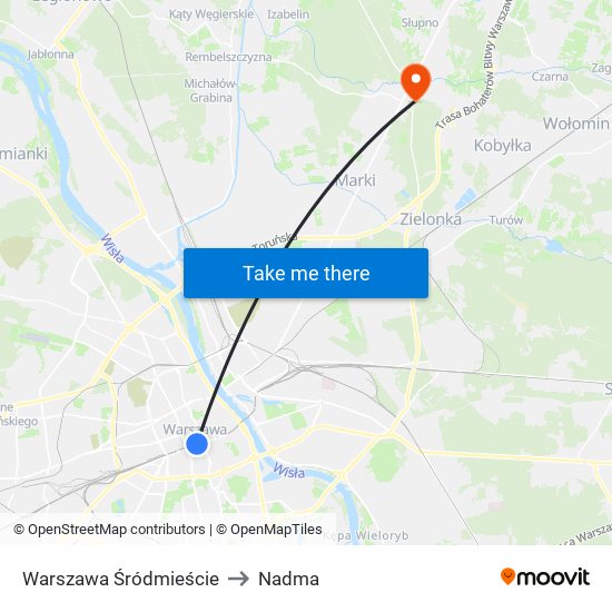 Warszawa Śródmieście to Nadma map