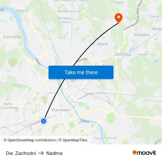 Dw. Zachodni to Nadma map